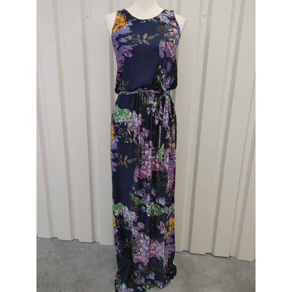 Koh Koh Floral Sleeveless Maxi Dress with Fabric Belt Medium - Picture 1 of 6